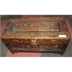 CARVED WOOD CHEST - SHIPS & ROSES DESIGNED