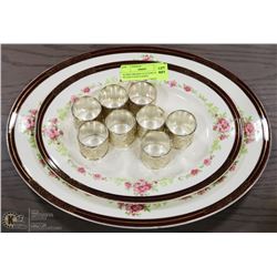 ALFRED MEAKIN PLATTERS WITH SILVER PLATED NAPKIN