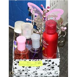 BOX WITH FASHION JEWELLERY, BODY CARE, HAIR CARE