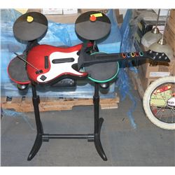 GUITAR HERO GUITAR AND DRUMSET WITH STICKS