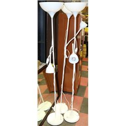 3 STANDING LAMPS - WHITE - 2 LIGHTS EACH.