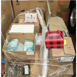 PALLET OF UNCLAIMED BOND PAPER, BATTERIES ETC