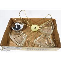 GLASS & BRASS TONE APPETIZER SERVER.