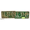 Image 1 : SET OF 2- 1968 ALBERTA  LICENSE PLATES