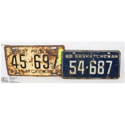 2 SASKATCHEWAN LICENSE PLATES INCL 1951, 1962
