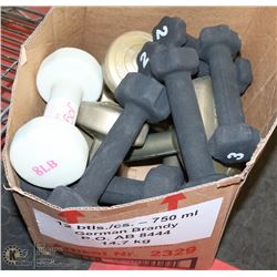 BOX OF ASSORTED DUMBELLS