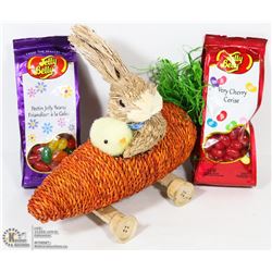 2 BAGS OF JELLY BELLY JELLYBEANS, AND BUNNY RATTAN