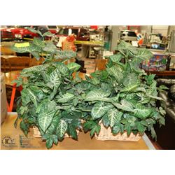 2 WICKER BASKETS OF ARTIFICIAL GREENERY VINES.