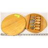 Image 1 : 11" ROUND WOOD CHEESE BOARD WITH 5 KNIFE SET