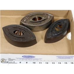 3 ANTIQUE SAD IRONS, NO HANDLES