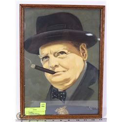 VINTAGE FRAMED PORTRAIT OF SIR WINSTON CHURCHILL.