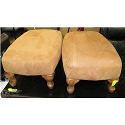 NEW GENUINE LEATHER OTTOMAN WITH CARVED WOOD LEGS