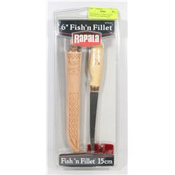 NEW RAPALA 6" FISH N FILLET KNIFE W/LEATHER SHEATH