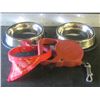 Image 1 : New Pet Bundle for small pets  / 2 stainless non skid bowls / retractible leash / collar with