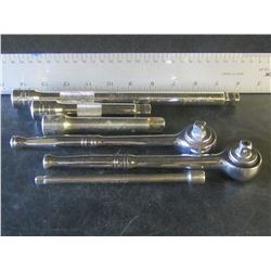 Lot of 2 Mastercraft 3/8 ratchets / 3 - 1/2" drive extensions/1 - 1/4" ext