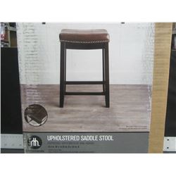 New upholstered saddle stool/ espresso with bronz nail heads 26" high