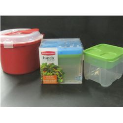 2 New Rubbermaid salad kits lunch Blox and 1 microwave rice cooker