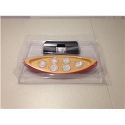 Wood Canoe with 6 Silver Dollars