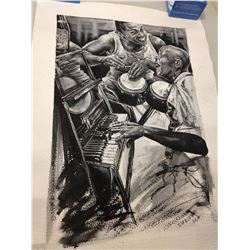 Painting of Musicians in Cuba on Hand Made Paper