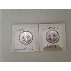 2 X 2009 - $0.25 cent Men's Ice Hockey, Incused "2", Colourised