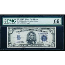 1934B $5 Silver Certificate PMG 66EPQ