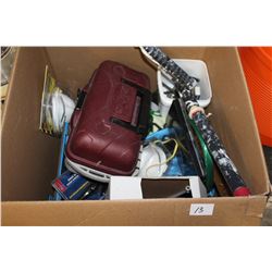 BOX OF FISHING GEAR AND SHOP SUPPLIES