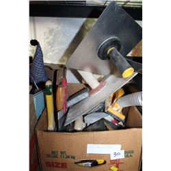 BOX OF TROWELS AND SANDERS