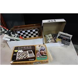 BOX OF CHESS GAMES AND BOARDS