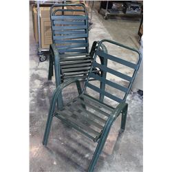 FOUR GREEN METAL STACKING CHAIRS