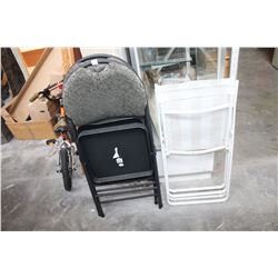 TWO FOLDING CHAIRS AND WHITE FOLDING CHAIRS