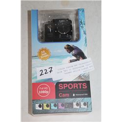 NEW SPORTS ACTION CAMERA, 1080P, WATERPROOF TO 30M, WITH ACCESSORIES AND MOUNTS RETAIL $149