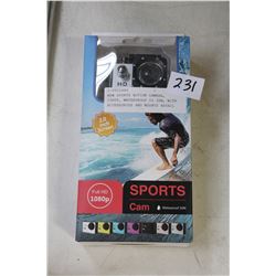NEW SPORTS ACTION CAMERA, 1080P, WATERPROOF TO 30M, WITH ACCESSORIES AND MOUNTS RETAIL $149
