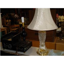 EASTERN INLAID DRESSER STAND WITH LAMP AND CRYSTAL LAMP