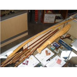THREE WOOD ARROWS AND FISH CLUB AND WALKING STICKS