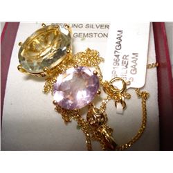 STERLING SILVER GOLD PLATED GENUINE PURPLE AND GREEN AMETHYST NECKLACE WITH APPRAISEL $1200.00