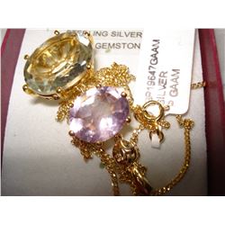 STERLING SILVER GOLD PLATED GENUINE PURPLE AND GREEN AMETHYST NECKLACE WITH APPRAISEL $1200.00