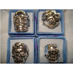FOUR STAINLESS STEEL BIKER RINGS