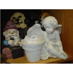 DOG FIGURE ANGEL AND GNOME