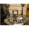 Image 1 : BROMA CLOCK METAL TROLLEY AND FIRETRUCK BELL AND SILVER TRAY AND CANDLE STICKS