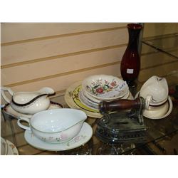 LOT OF COLLECTIBLE CHINA VASE AND GOEBEL IRON BANK