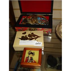 THREE EASTERN DRESSER BOXES WITH CONTENTS
