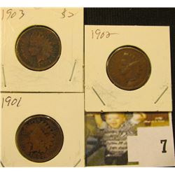 1901, 02, & 03  U.S. Indian Head Cents. Good.