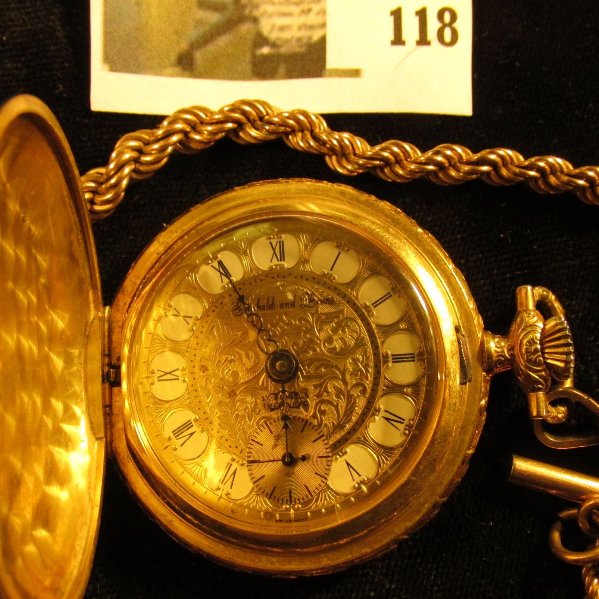 Arnex Time Co. Swiss pocket watch, 17 jewel incabloc, face is ornate