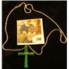 Image 1 : Silver Necklace with malachite and sterling cross, 20  when closed, marked 925