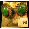 Image 1 : Oval Indian Earrings with Malachite, 1  by ¾ , marked sterling 13.1 g / 8.5 dwt