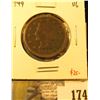 Image 1 : 1849 Large Cent, VG, value $25