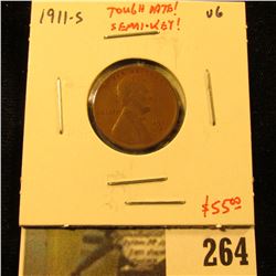 1911-S Lincoln Cent, VG, tough date, semi-key, value $55