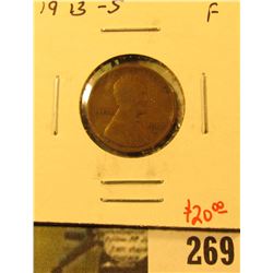 1913-S Lincoln Cent, F, value $20