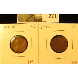 2 Lincoln Cents, 1915-D & 1915-S, both VG, pair value $28