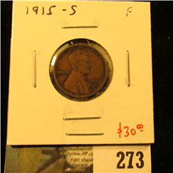1915-S Lincoln Cent, F, value $30
